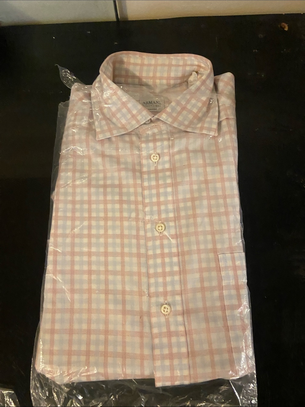 Armani Collezioni Light Pink and White Checked Dress Shirt
